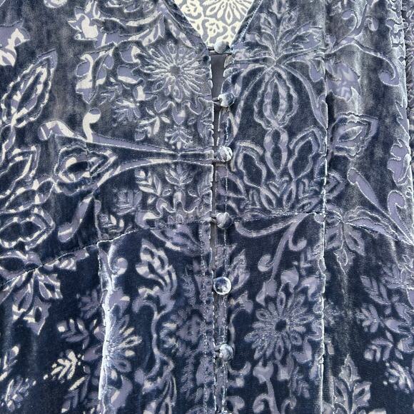 Johnny Was Jade Ryan Velvet Midi Dress Bohemian Navy Blue Petite XS Long Sleeve - Picture 6 of 9